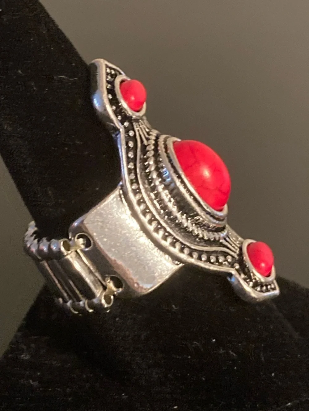 paparazzi Red Stone Boho Silver-Tone Statement Ring